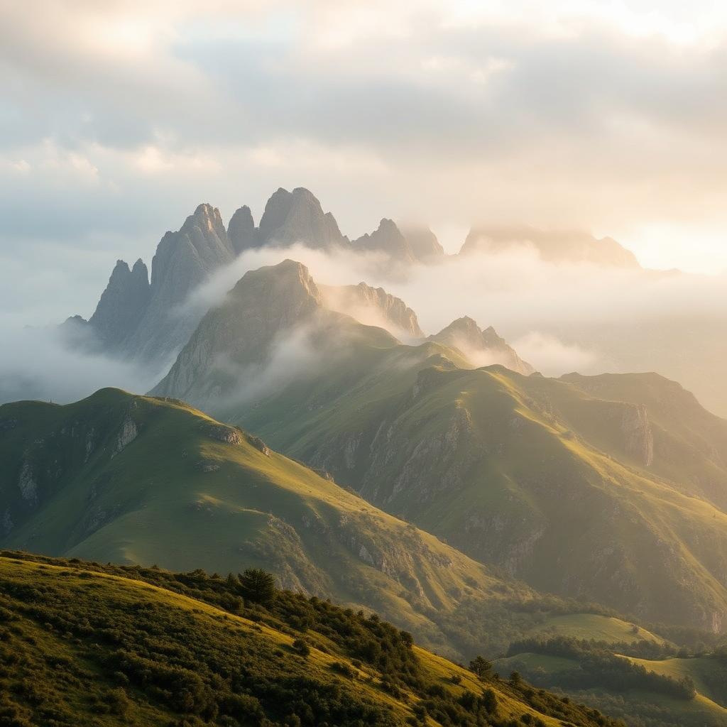Sommets des Pyrénées dans la brume